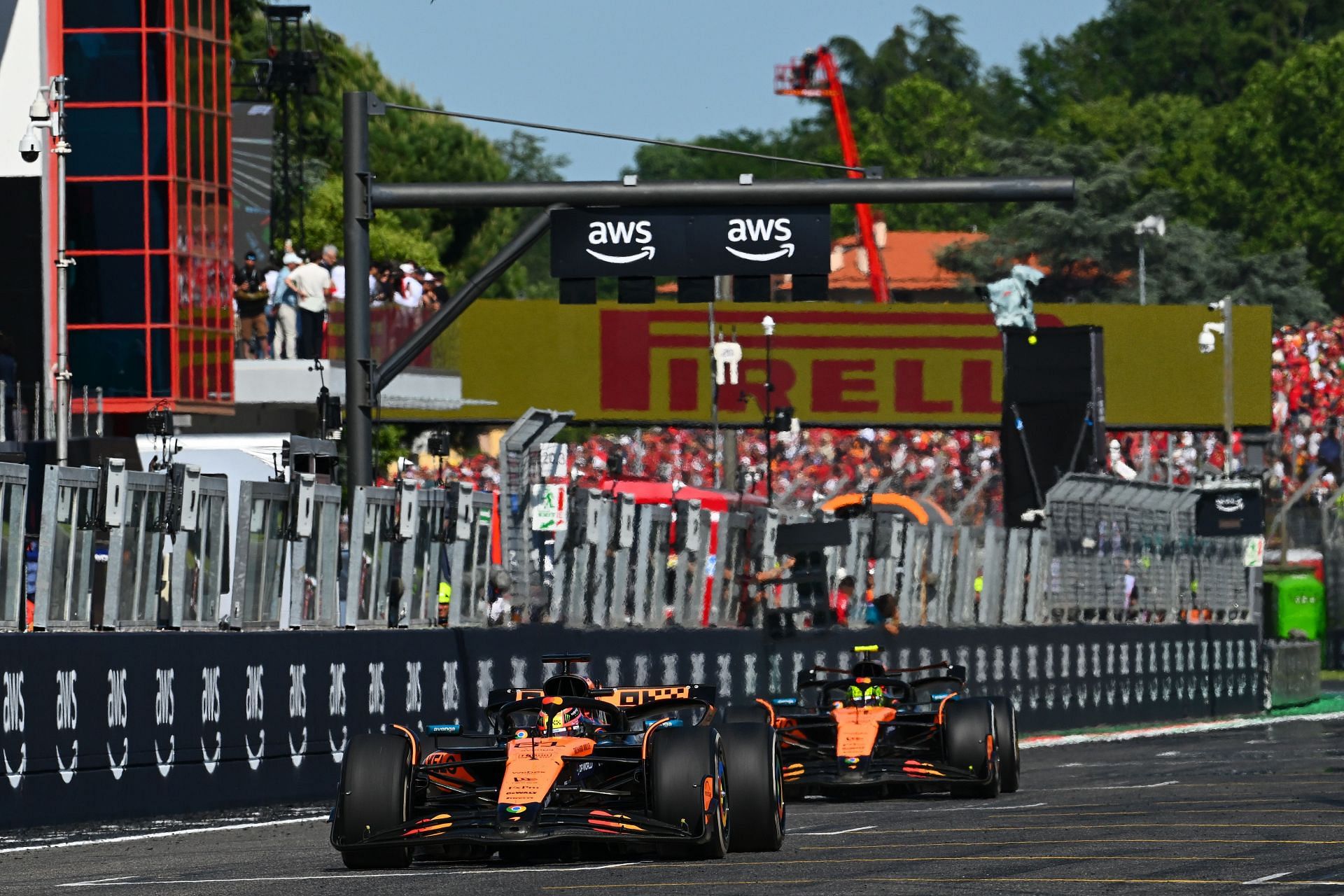 Oscar Piastri (81) leads Lando Norris (4) during the F1 Grand Prix of Emilia-Romagna. Source: Getty